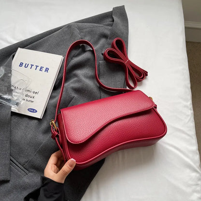 Vintage PU Leather Crossbody Bags For Women Red Lychee Pattern Flap