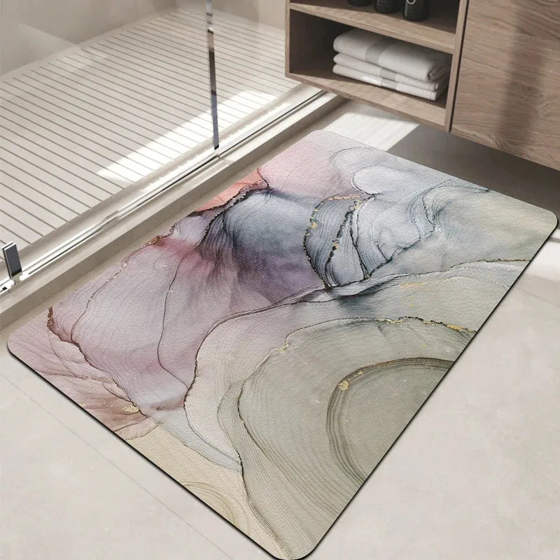 Marble Bath Mat – Non-Slip Luxury Bathroom Rug with Gold Accent