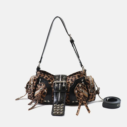Women's Y2k Punk Vintage Shoulder Purse PU Leather Gothic Rivet Handbag