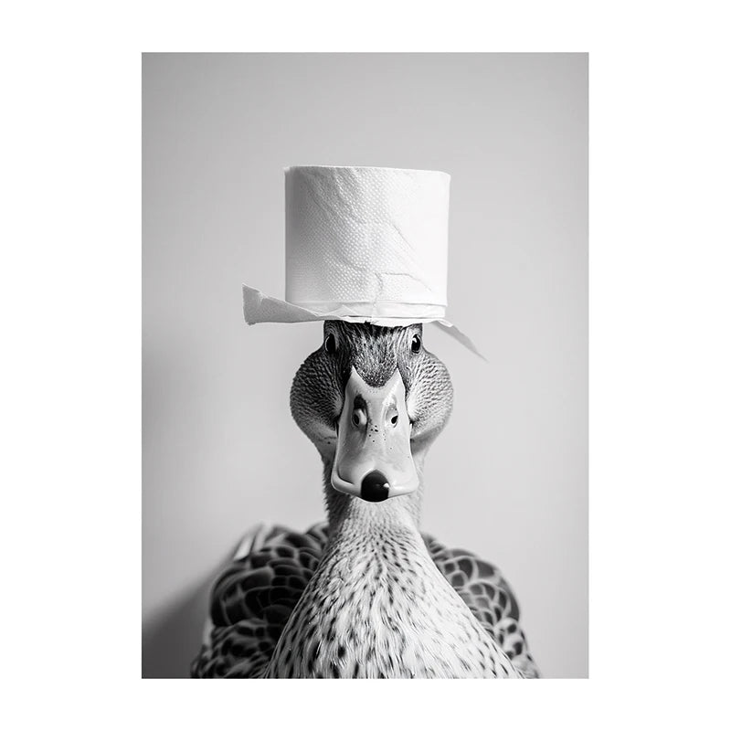 Funny Bathroom Wall Art Poster – Black & White Animal Toilet Paper Print