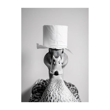 Funny Bathroom Wall Art Poster – Black & White Animal Toilet Paper Print
