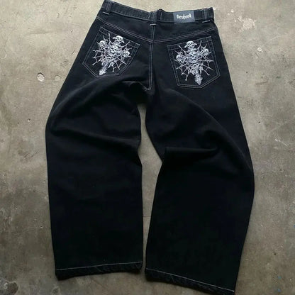 Y2K Skull Embroidered Baggy Jeans for Men