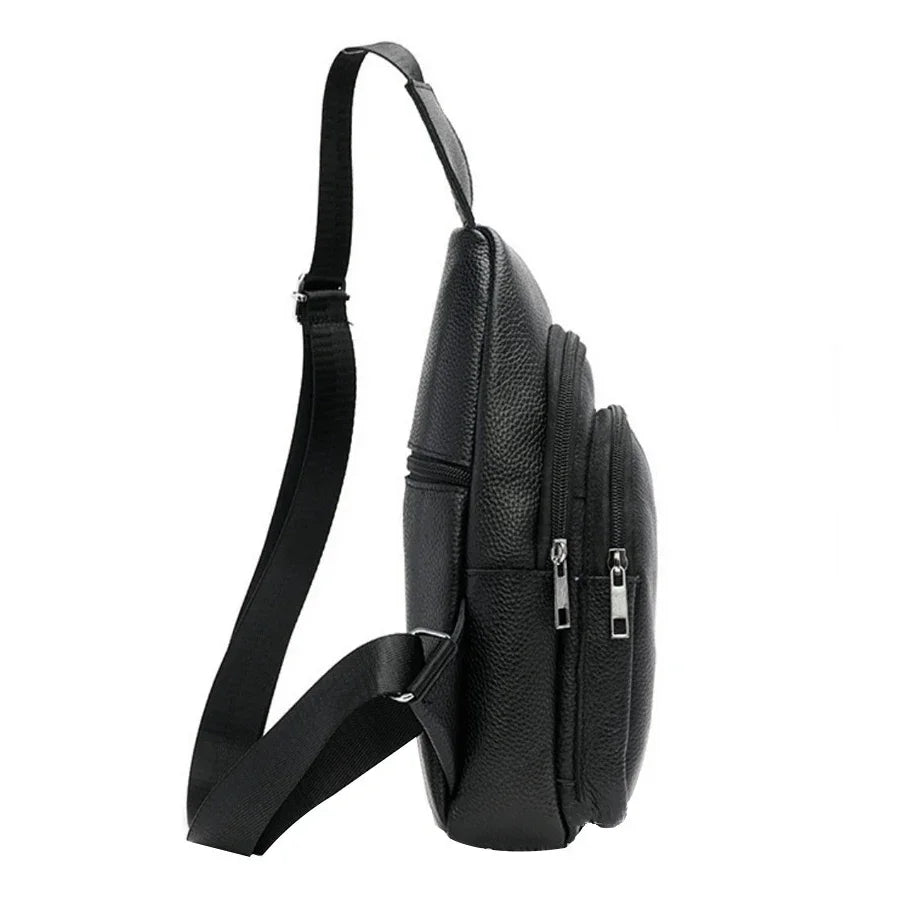 Genuine Leather Men's Sling Chest Bag – Casual Crossbody Shoulder Pack