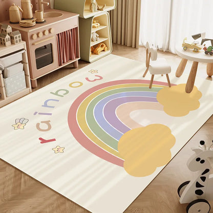 Kids Rainbow Area Rug – Soft Crystal Velvet Playroom Carpet