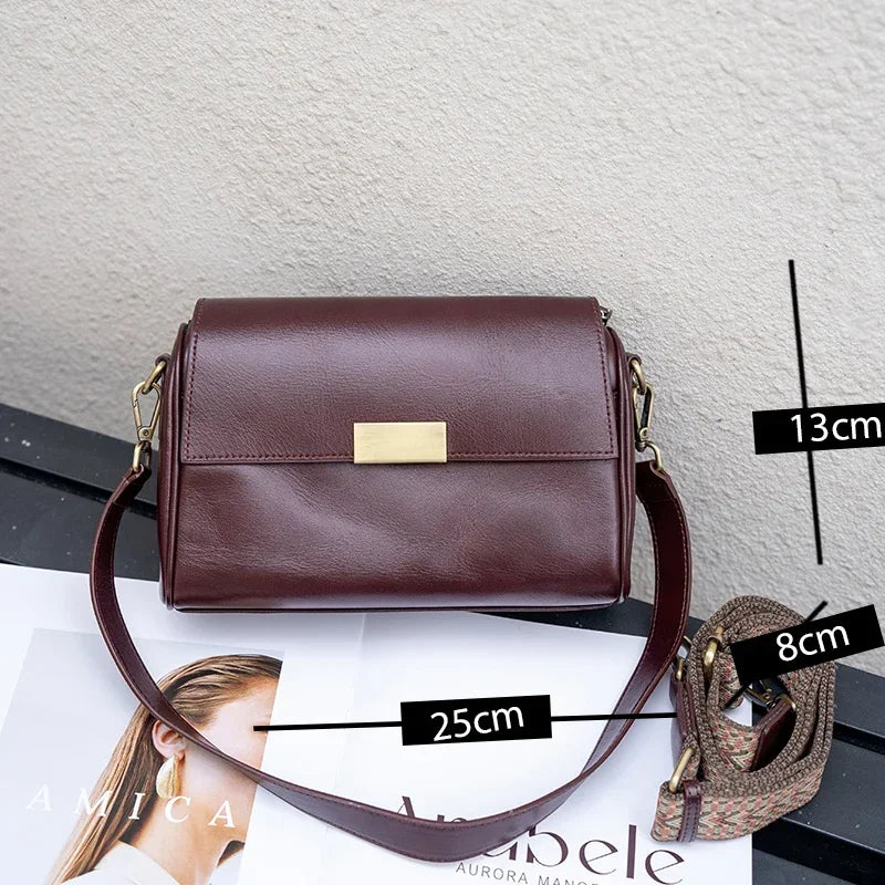 Genuine Leather Crossbody Bag – Women's Retro Shoulder Bag