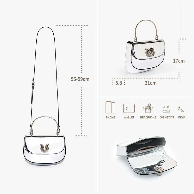 Crossbody Leather Handbag with Cat Clasp – Evening Bag
