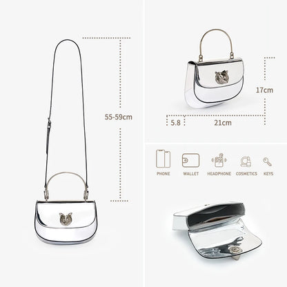 Crossbody Leather Handbag with Cat Clasp – Evening Bag