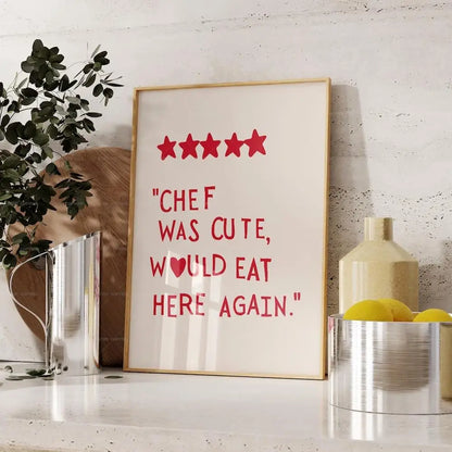 Funny Chef Quote Canvas Wall Art Poster – “Chef Was Cute” Kitchen Print