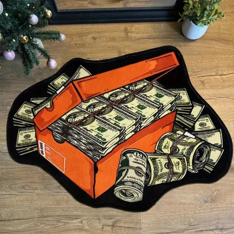 Money Box Novelty Rug – Fun Dollar Bill Floor Mat for Bedroom & Entryway