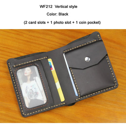 Handmade Crazy Horse Leather Bifold Wallet with Coin Pocket