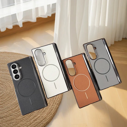 Magnetic Vegan Leather Case for Samsung Galaxy Z Fold 4 5 6 7 – Shockproof Cover