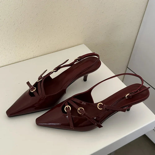 Narrow Band Buckle Strap Pointed Toe Pumps for Women