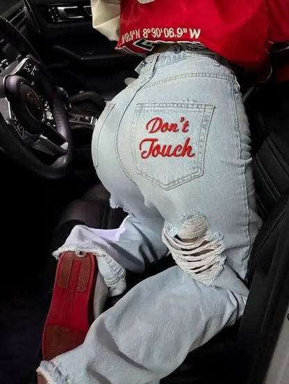 Ripped Wide Leg Jeans – Women's Y2K Hip Hop Streetwear Denim