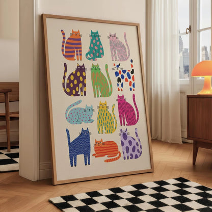 Colorful Cat Art Print Whimsical Wall Poster