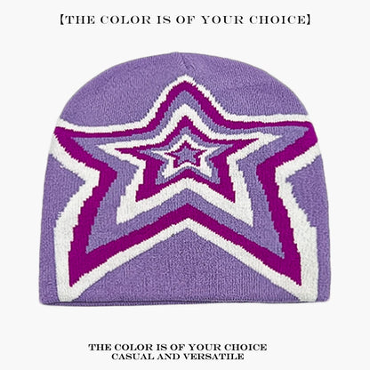 Star Knit Beanie Hat – Color Block Y2K Unisex