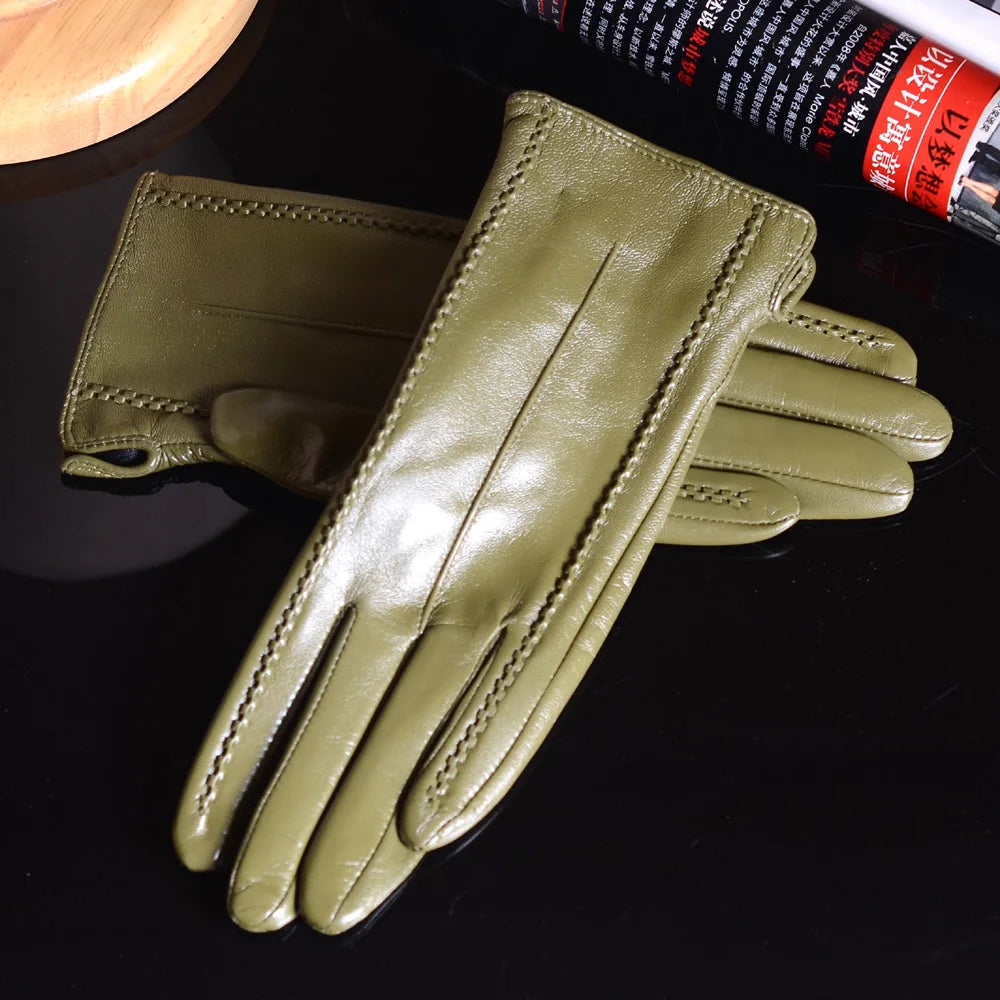 Women's Leather Wool-Lined Winter Gloves with Touchscreen