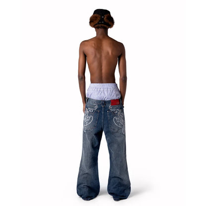 Y2K Bootcut Jeans – Vintage Washed Embroidery Denim Pants