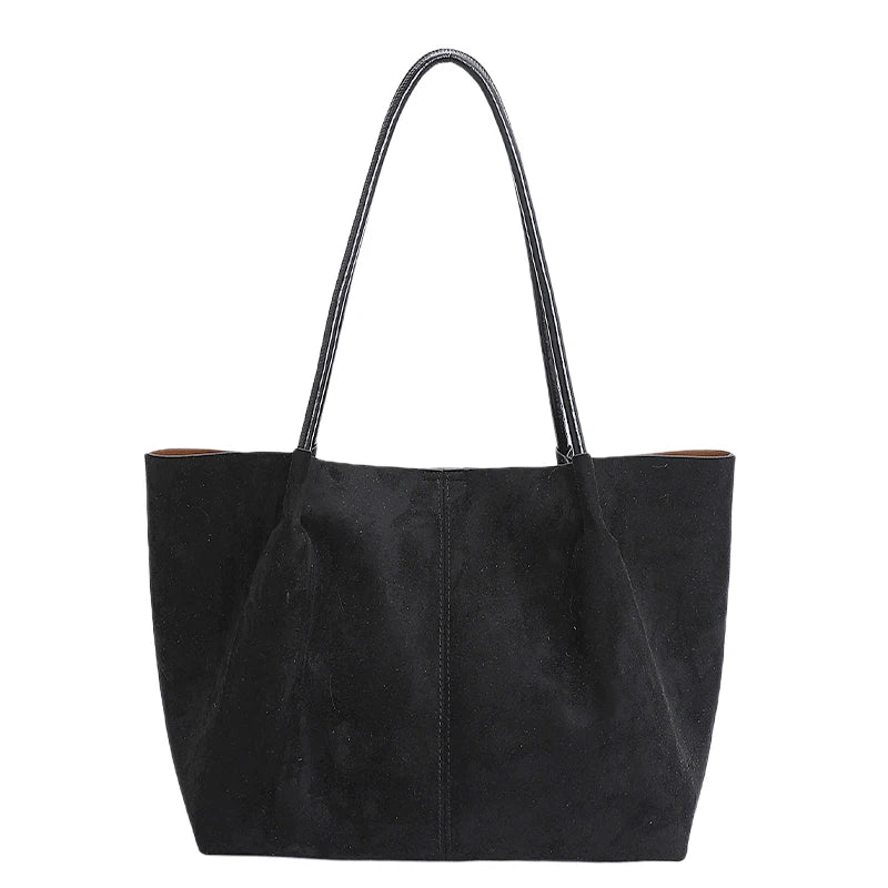 Faux Suede Large Tote Shoulder Bag for Women – Retro Soft Luxury