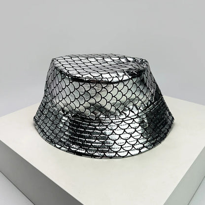 Holographic PU Leather Bucket Hat – Reflective Unisex Fisherman Cap
