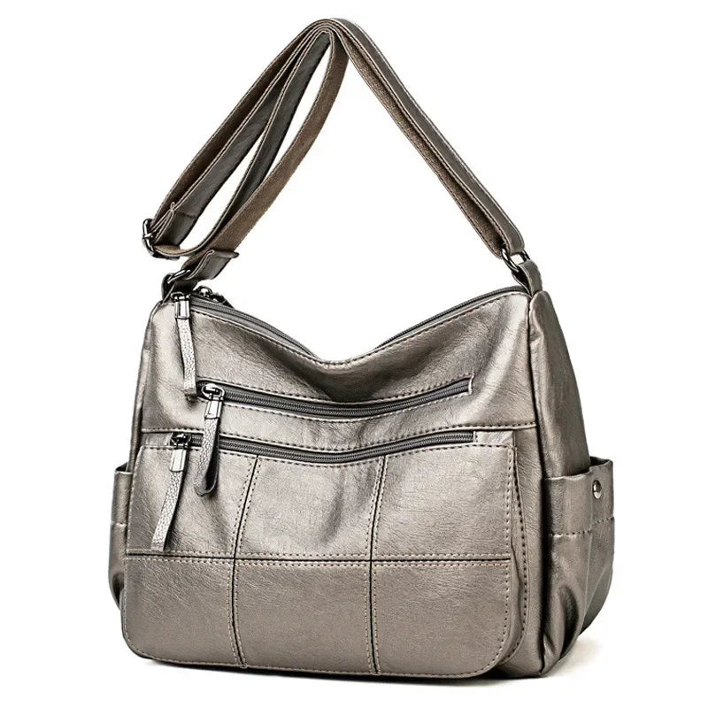 Genuine Leather Shoulder Bag Multi-Pocket Crossbody Handbag