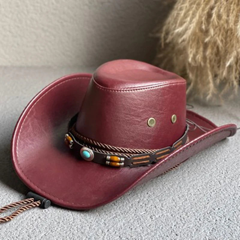 Faux Leather Western Cowboy Hat – Unisex Vintage Style