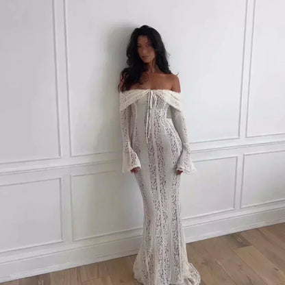 Women's Lace Off-Shoulder Long Sleeve Mini Dress