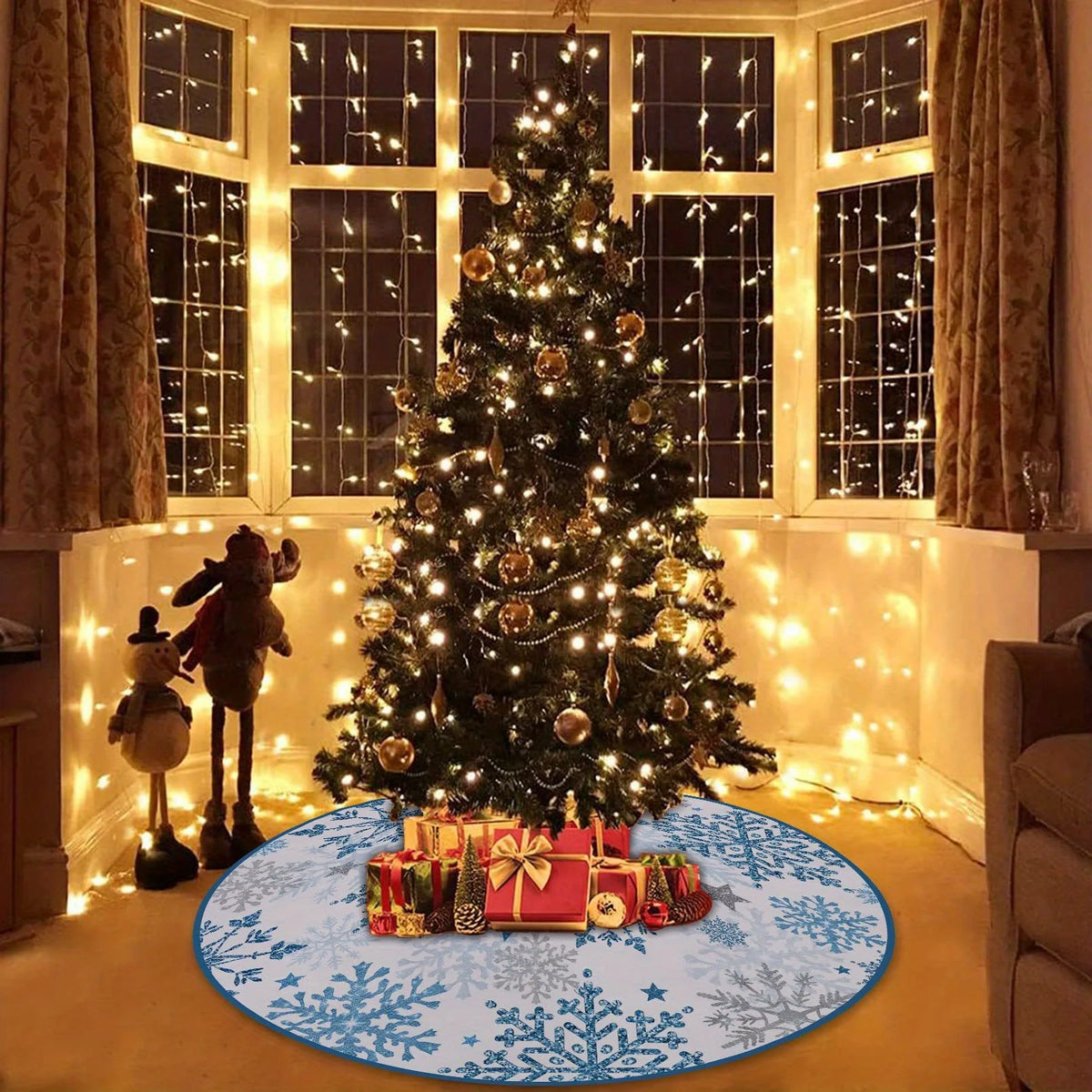Blue Snowflake Christmas Tree Skirt – Holiday Home Decoration