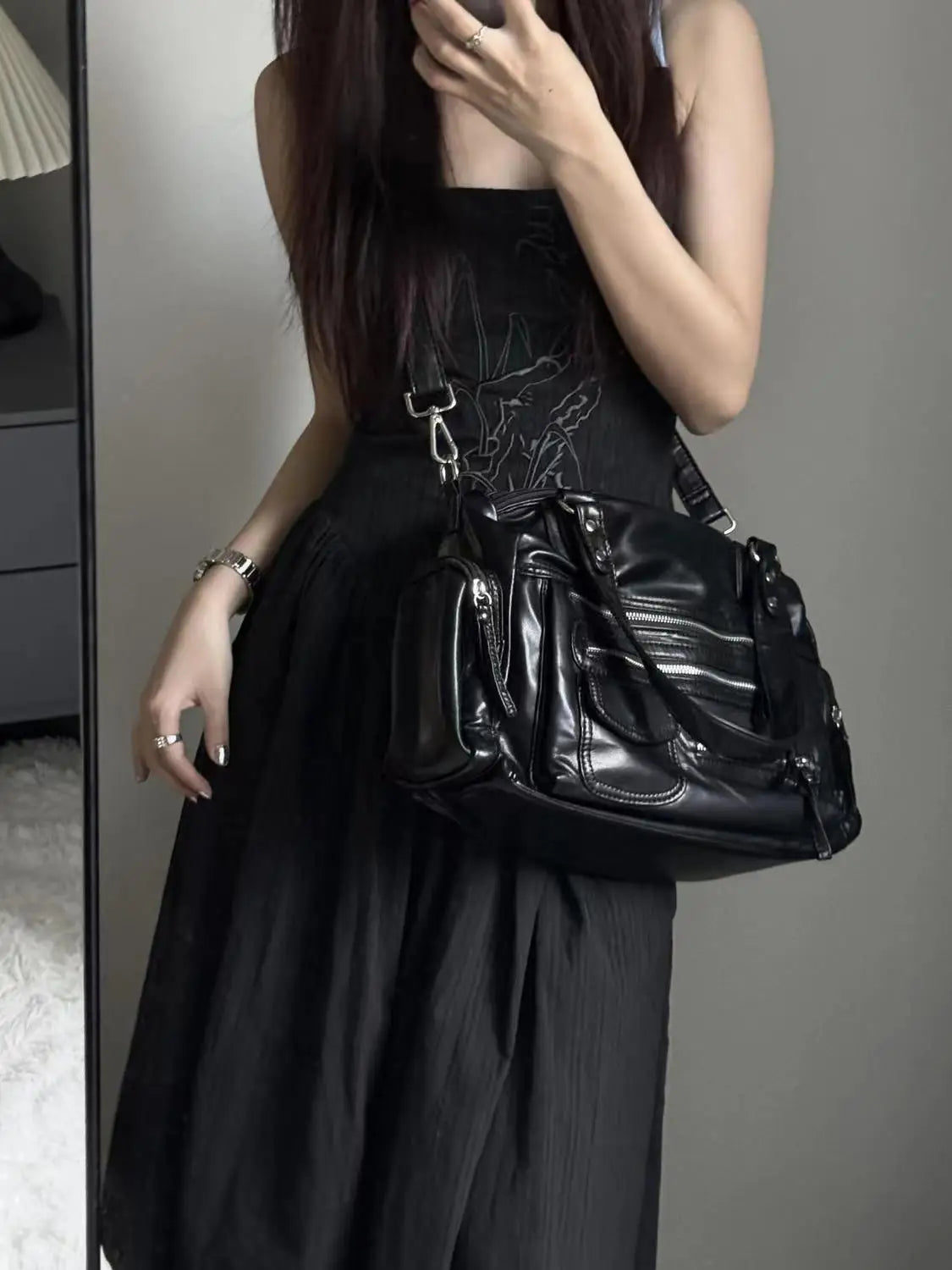 Vintage Black Women High Street Pocket Chic Y2k Handbag