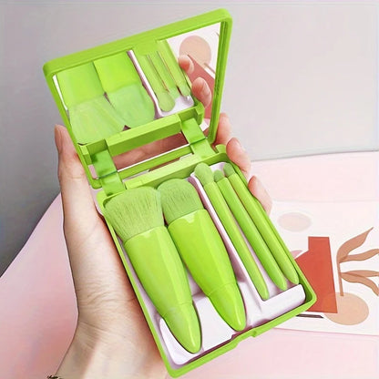 5-Piece Mini Travel Makeup Brush Set with Foldable Mirror