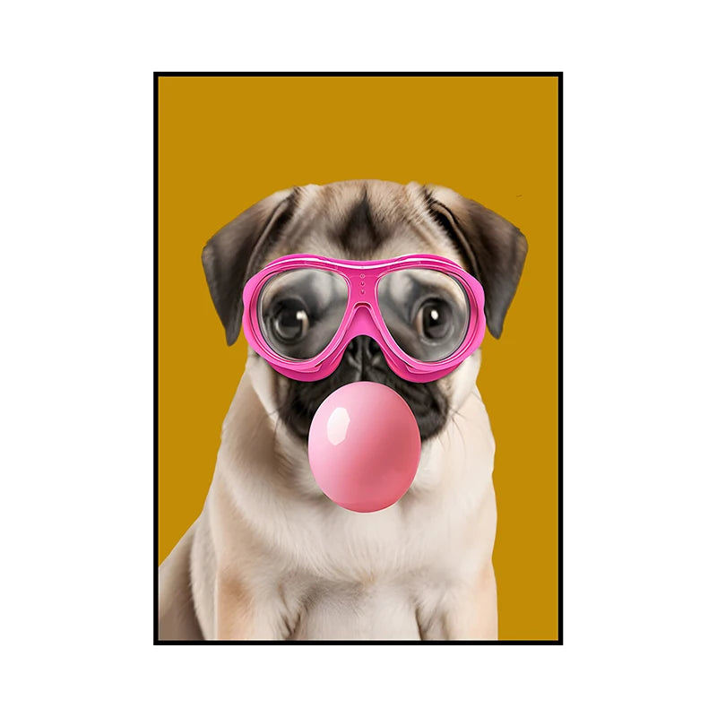 Funny Dog Bubble Gum Poster – Pomeranian with Pink Glasses Wall Art Print