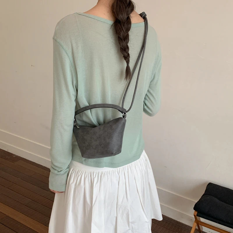 Retro Suede Mini Shoulder Bag – Women's Top Handle Handbag