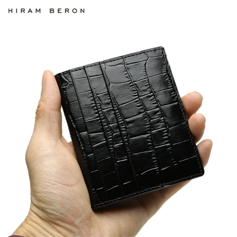 Hiram Beron Men's Crocodile Embossed Leather Bifold Wallet with Card Holder