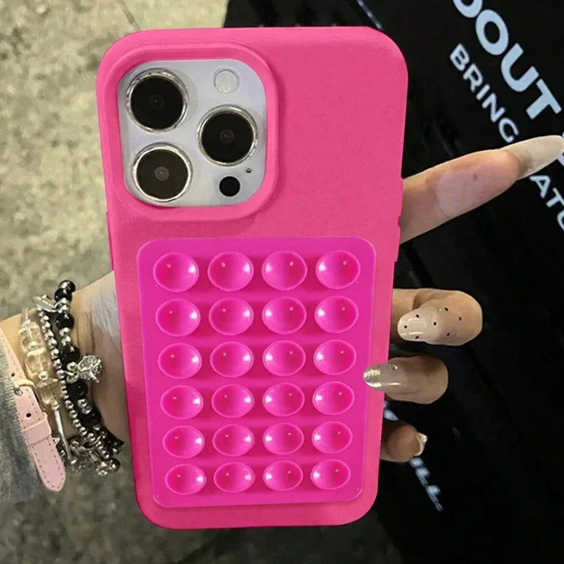 3D Suction Cup Stand Phone Case – Litchi Texture for iPhone