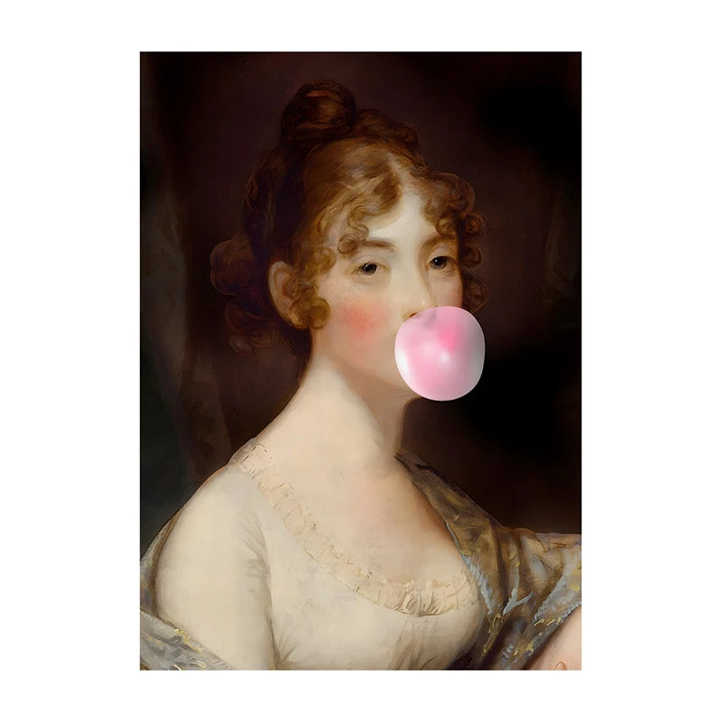 Bubble Gum Baroque Portrait Wall Art Poster – Vintage Altered Art Print