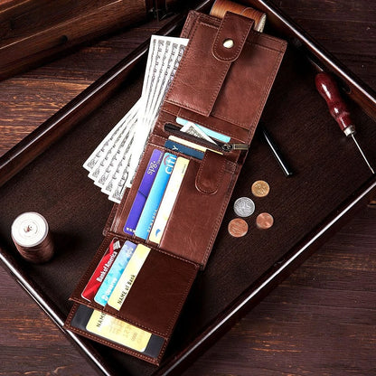 Men's Genuine Cowhide Leather Bifold Wallet with Snap Closure