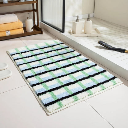 Plaid Bath Mat – Non-Slip Absorbent Bathroom Rug