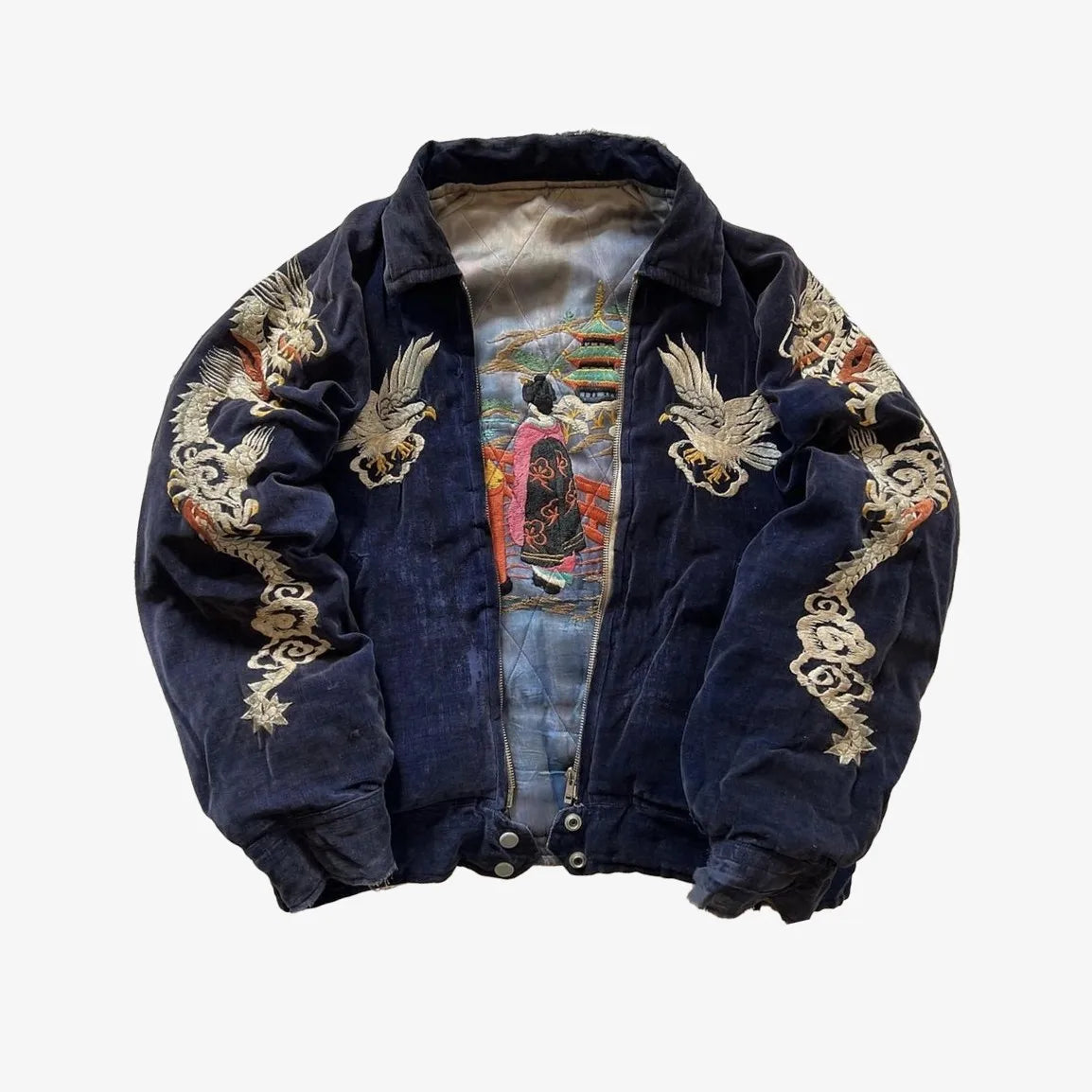 Dragon Embroidered Bomber Jacket – Y2K Harajuku Streetwear