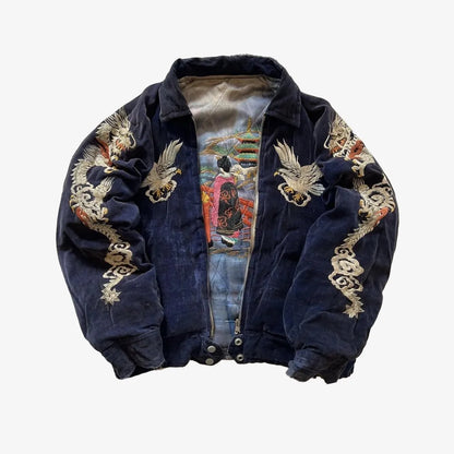 Dragon Embroidered Bomber Jacket – Y2K Harajuku Streetwear