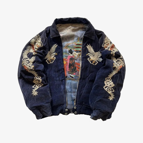 Dragon Embroidered Bomber Jacket – Y2K Harajuku Streetwear