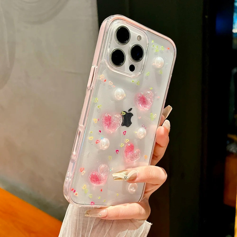 3D Cherry Love Heart iPhone Case – Cute Epoxy Shockproof Cover