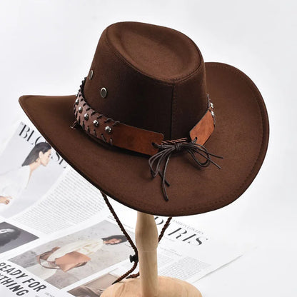 Western Cowboy Hat – Vintage Wide Brim Cowgirl Jazz Hat