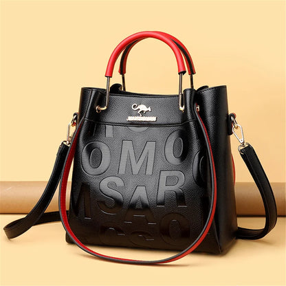 Designer Letter-Embossed Women's Handbag – 3-Layer PU Leather Tote