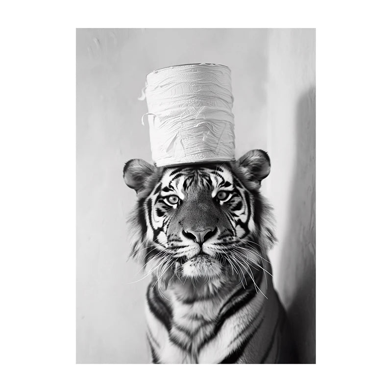 Funny Bathroom Wall Art Poster – Black & White Animal Toilet Paper Print