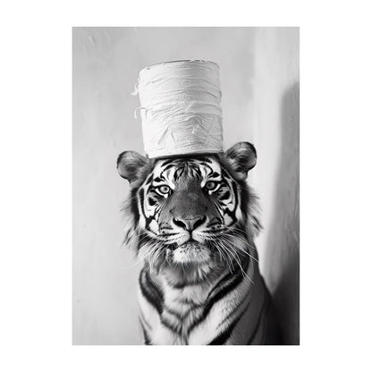 Funny Bathroom Wall Art Poster – Black & White Animal Toilet Paper Print
