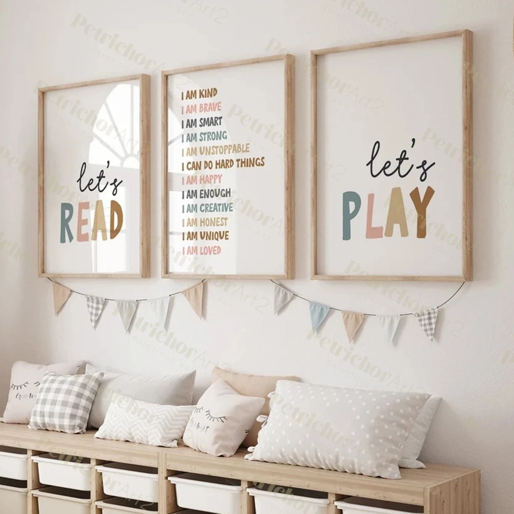 Positive Affirmations Kids Wall Art Print – Let's Play & Read