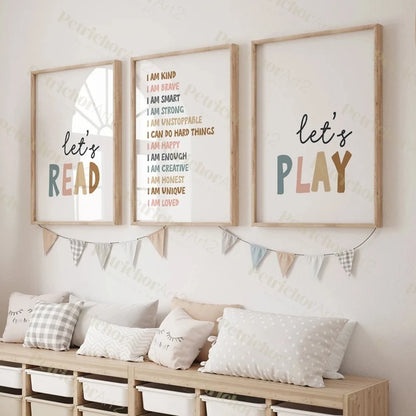 Positive Affirmations Kids Wall Art Print – Let's Play & Read