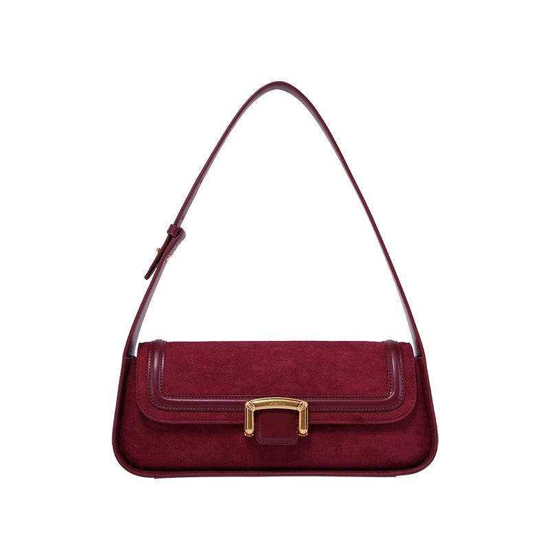 Suede Buckle Flap Shoulder Bag