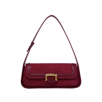 Suede Buckle Flap Shoulder Bag
