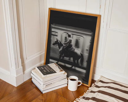 NYC Cowboy Subway Wall Art Print – Black & White Western Poster