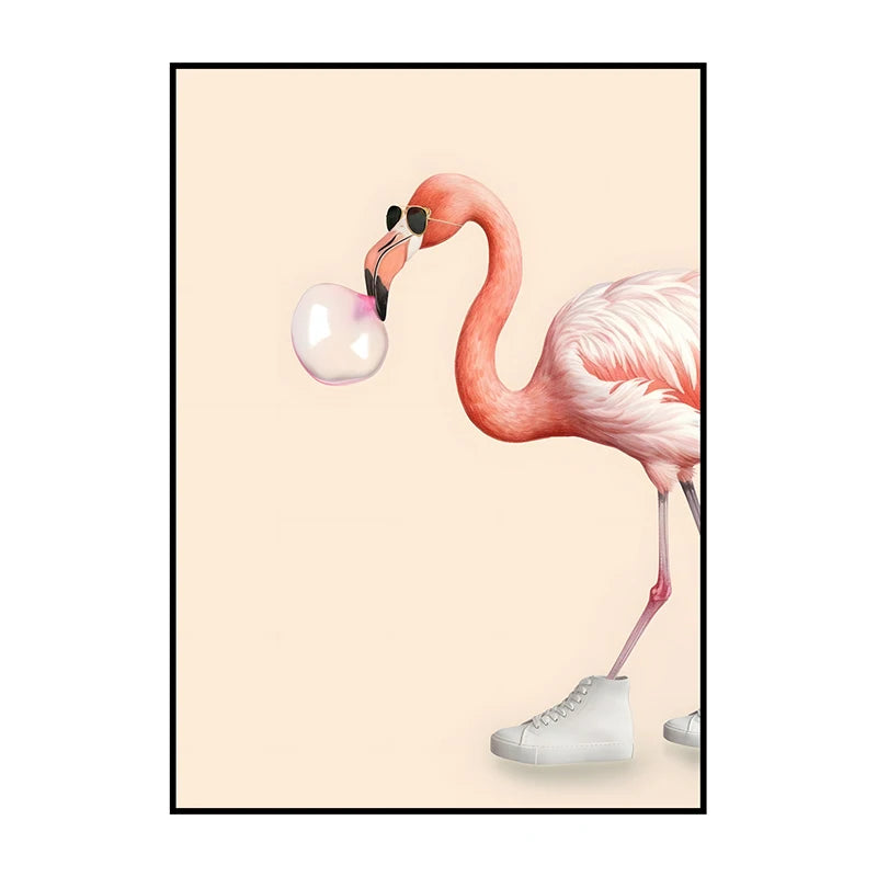 Flamingo on Roller Skates Wall Art Poster – Minimalist Print